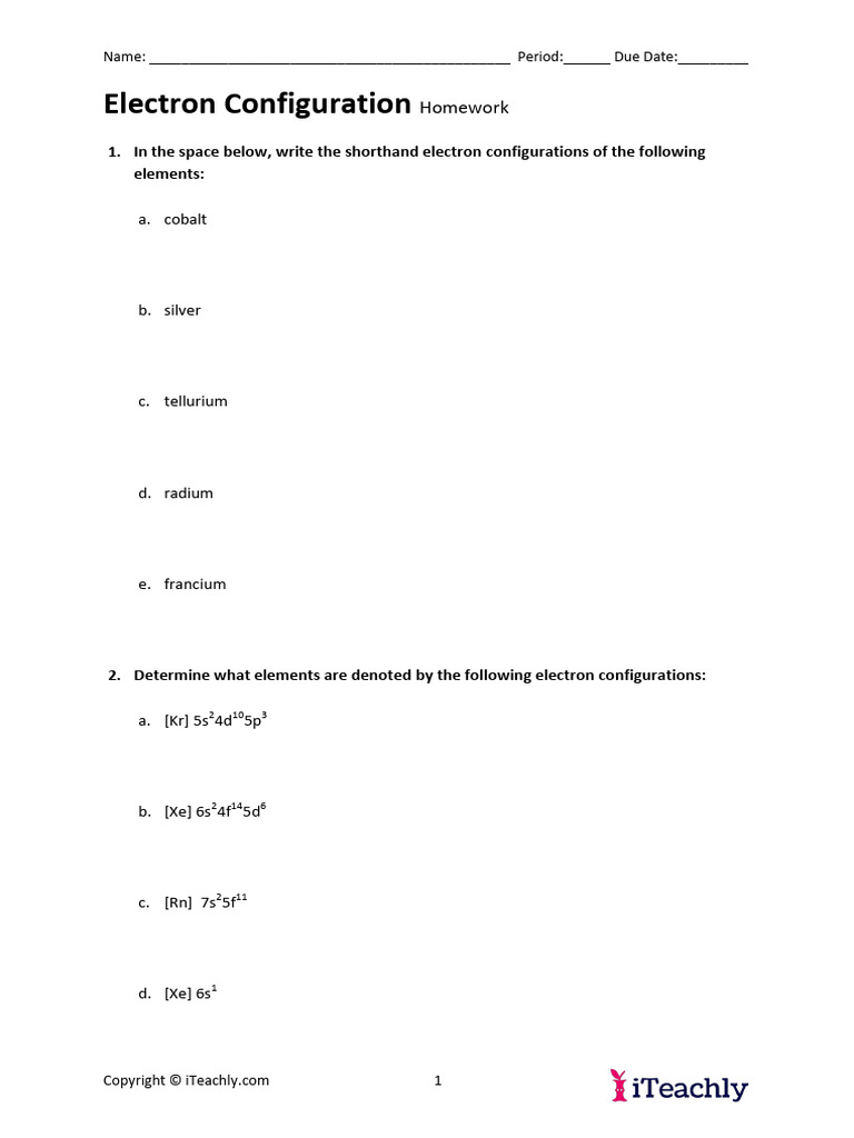 1 6e Homework SE Electron Configuration | PDF | Technology & Engineering