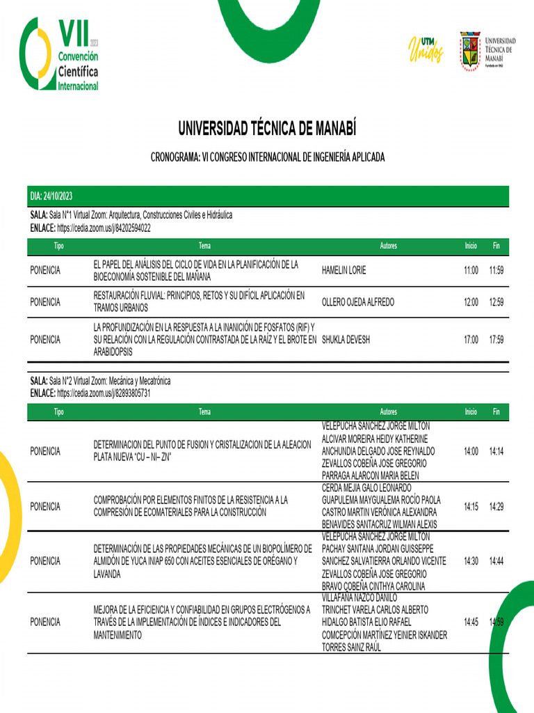 AGENDA VI CONGRESO INTERNACIONAL DE INGENIERÍA APLICADA - VII CCI-UTM ...