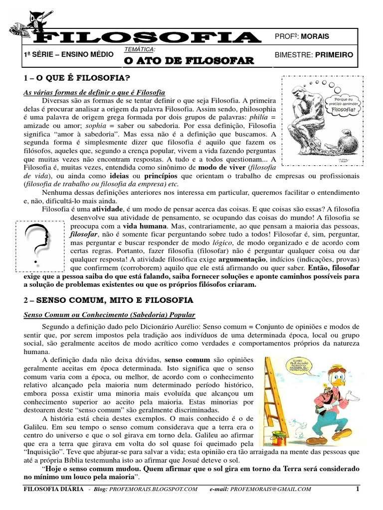 Apostila de Filosofia - 1 Série - Ensino Médio | PDF