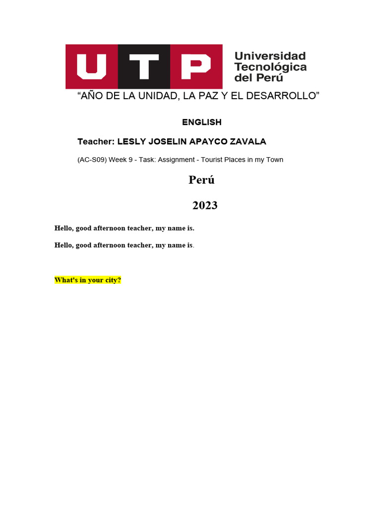 S09 Week 9 Task Assignment Tourist Places in My Town | PDF