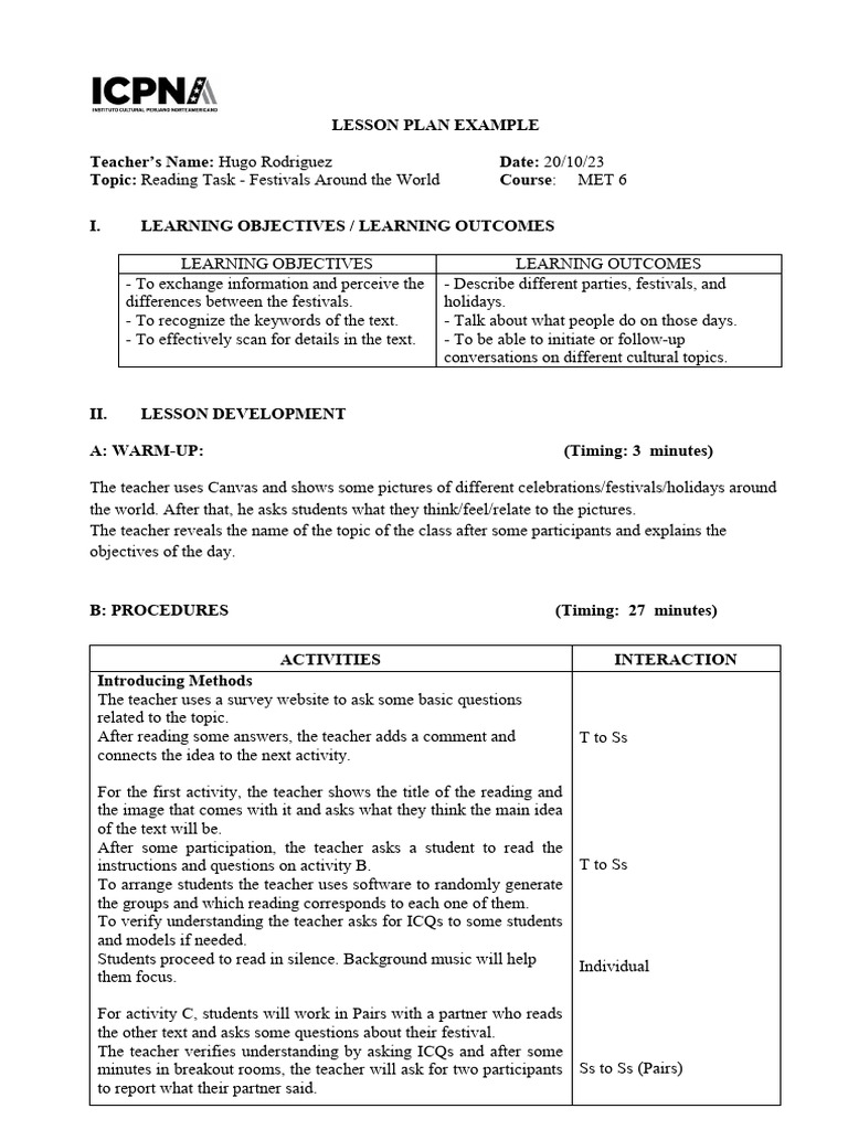 Lesson Plan Methodology 6 | Download Free PDF | Lesson Plan | Learning