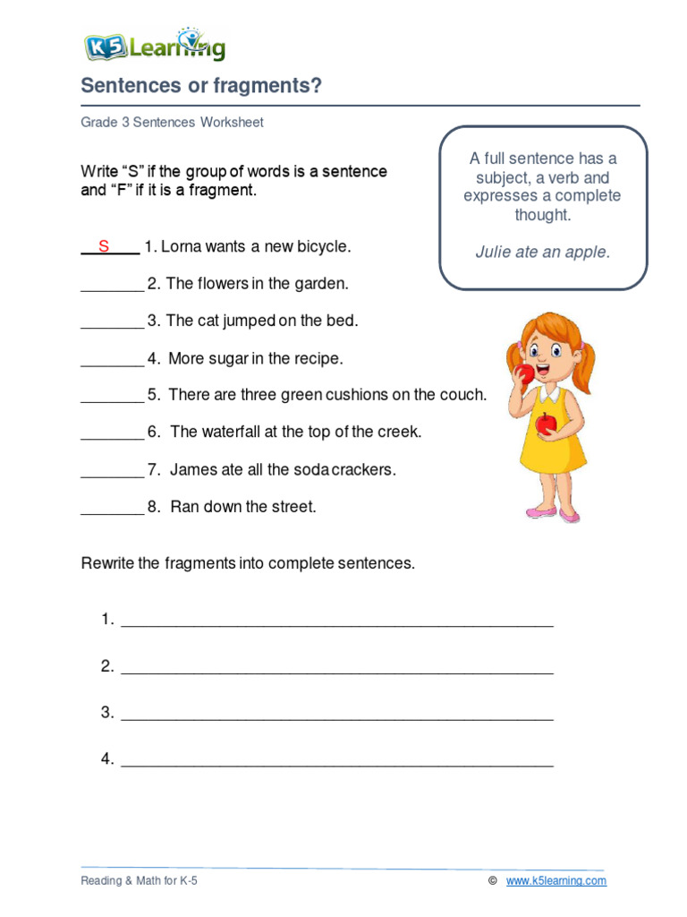 Sentence Fragment Worksheets