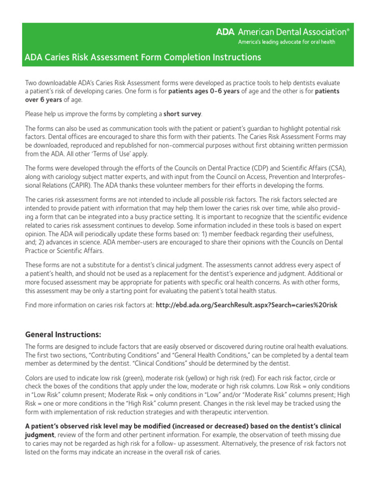 Caries - Risk - Assessment - Form ADA | PDF