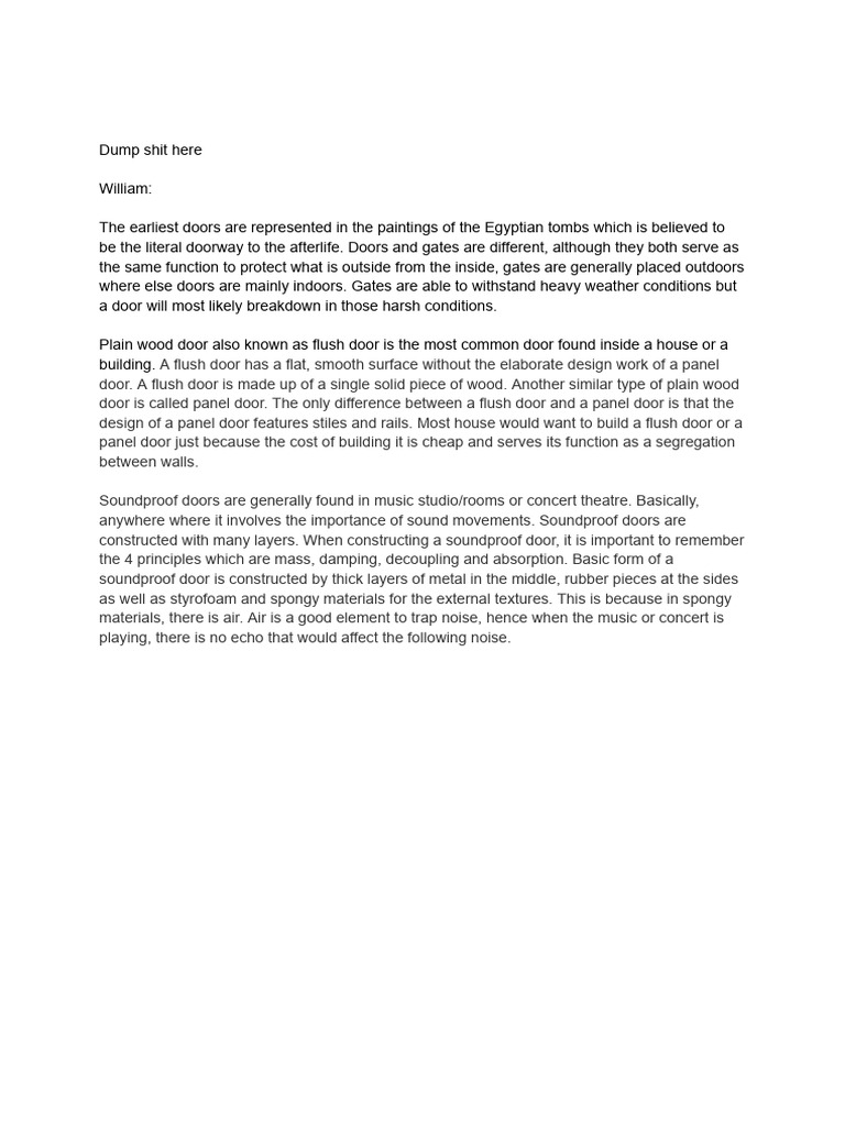 Door Report Info Dump PDF | PDF | Foreign Language Studies | Home & Garden