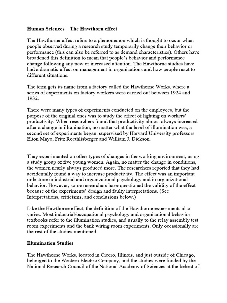 Understanding the Hawthorne Effect | PDF | Randomized Controlled Trial ...