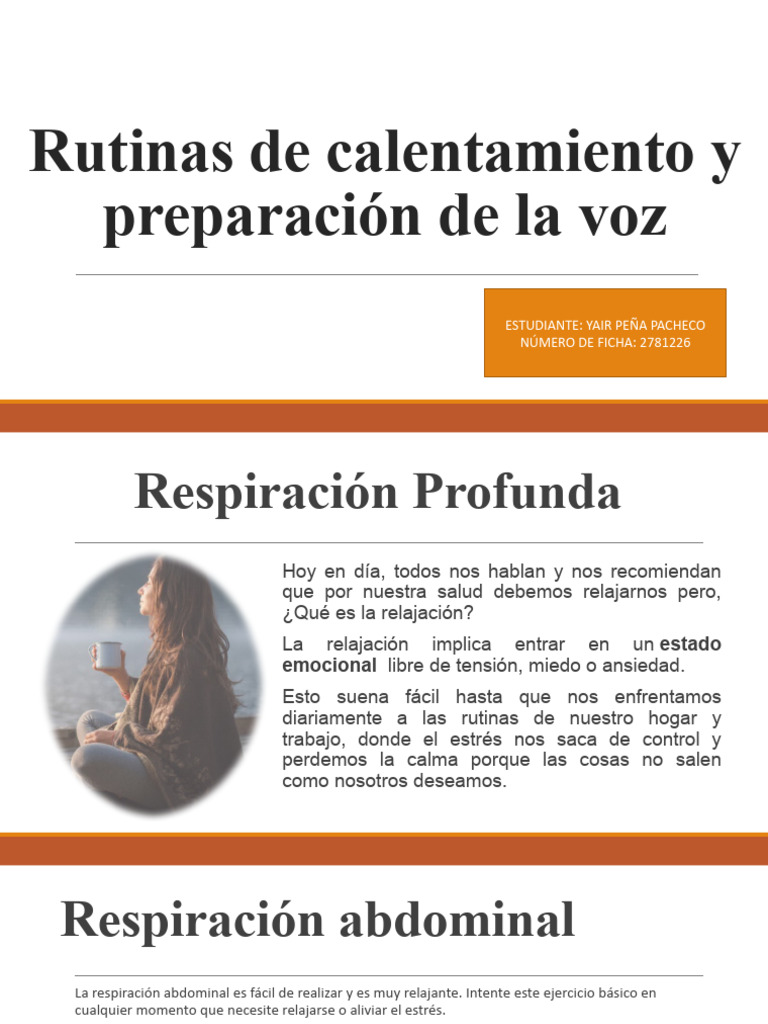 Rutinas de Calentamiento y Preparación de La Voz: Estudiante: Yair Peña ...
