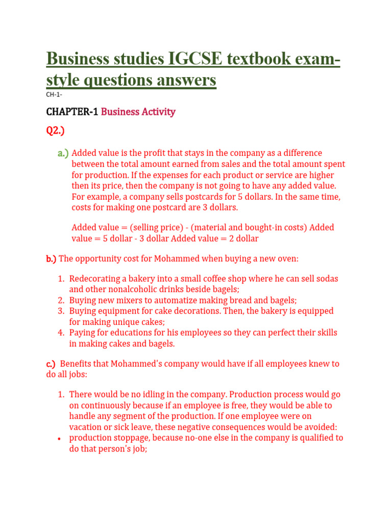 Business studies igcse textbook exam pdf