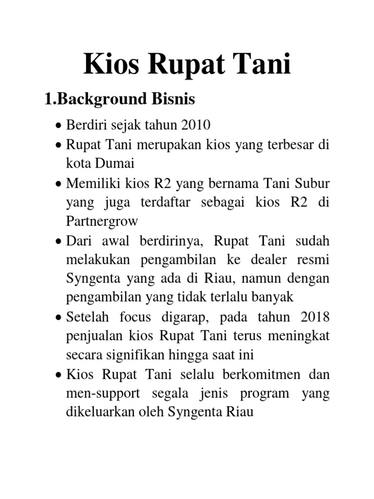 Background Kios Rupat Tani | PDF | Bisnis