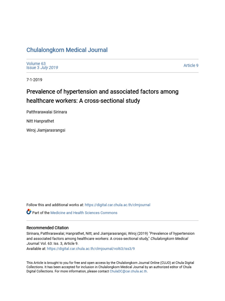 Prevalence of Hypertension and Associated Factors Among Healthcar | PDF