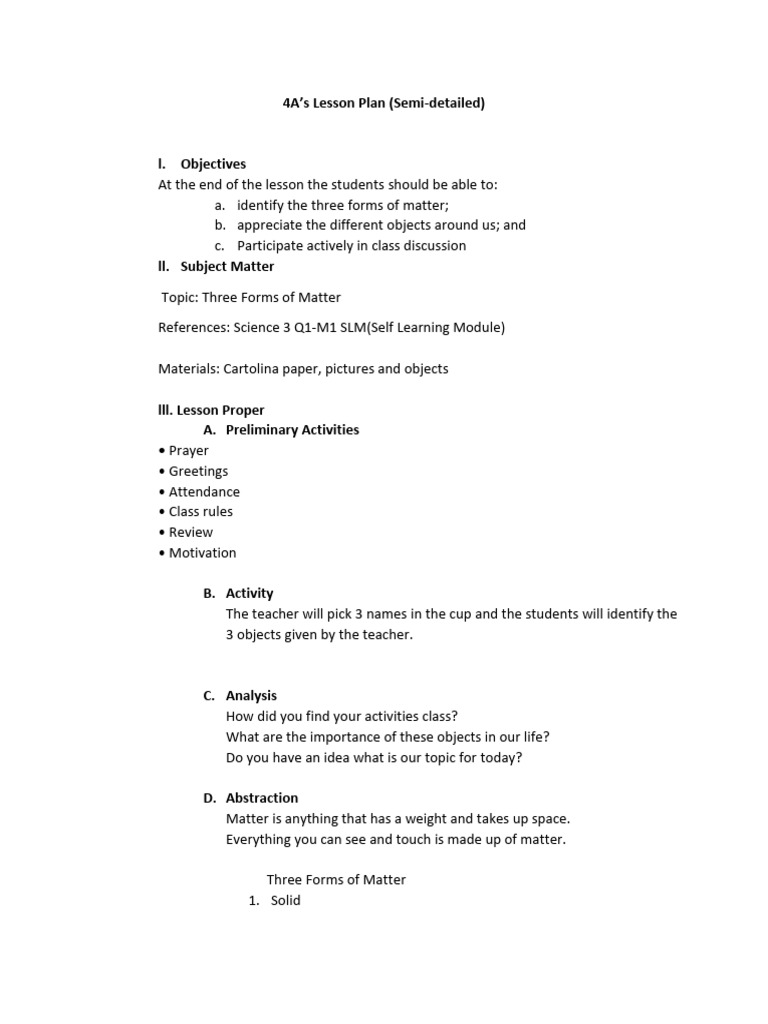 4A Semi-Detailed Lesson Plan on Matter | PDF | Career & Growth ...