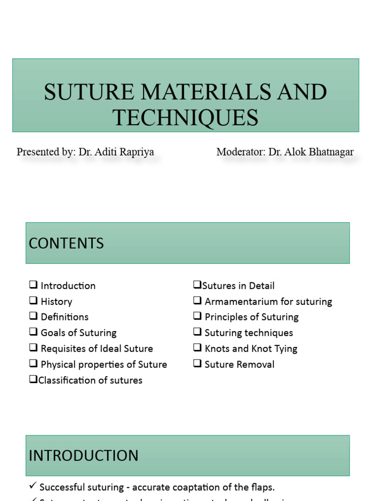 Suturing Materials and Techniques Overview | PDF | Surgical Suture