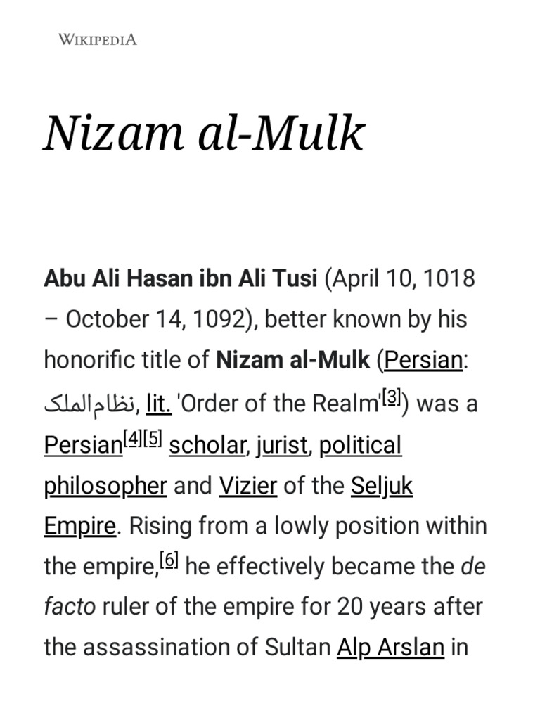 Nizam AlMulk Wikipedia PDF