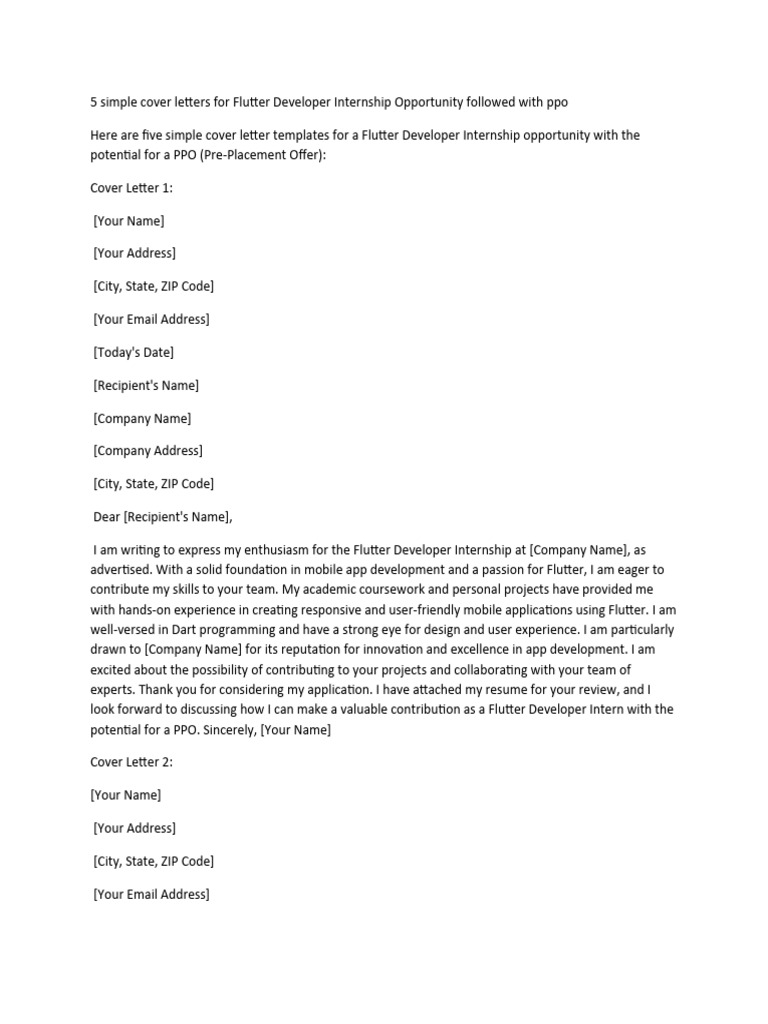 Flutter Developer Internship Cover Letters | PDF | Mobile App | Internship