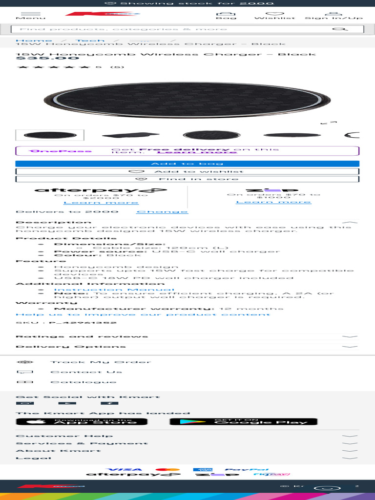 15W Wireless Charger Black Kmart PDF