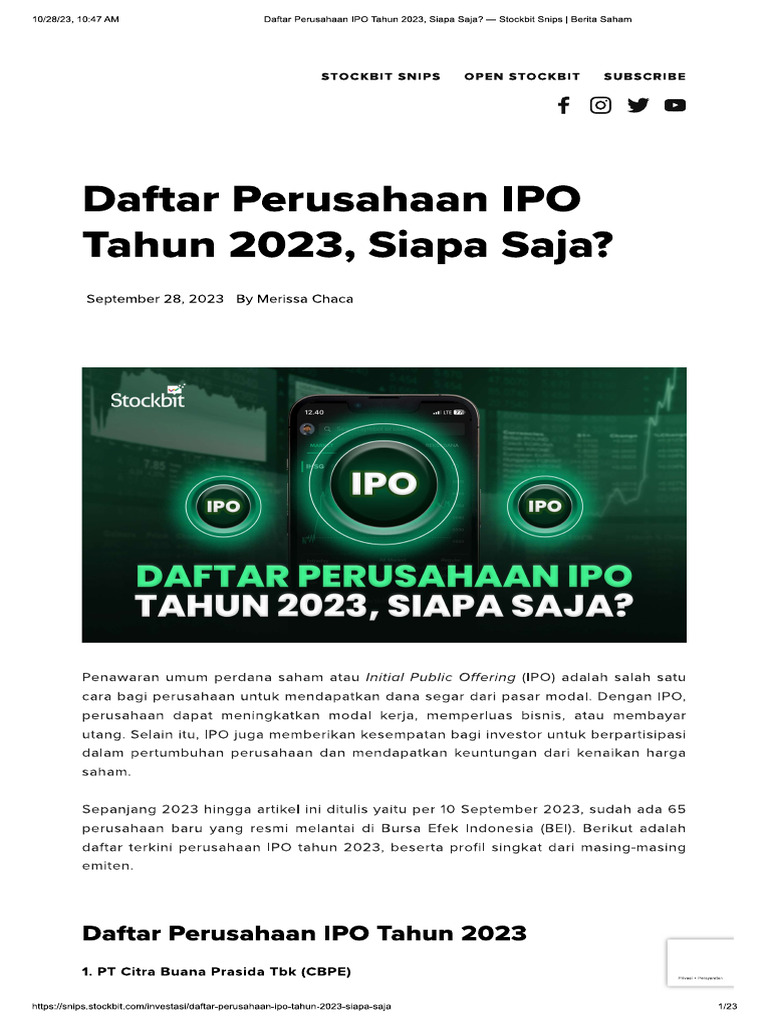 Daftar PT Ipo 2023 | PDF