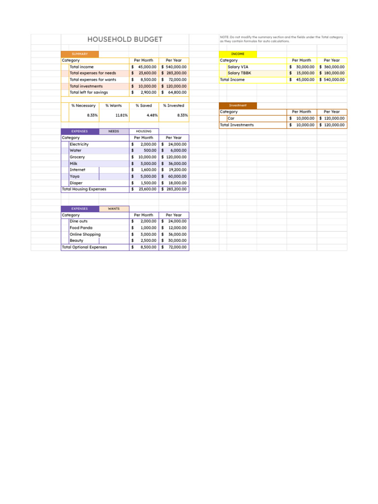 Household Budget Template | PDF