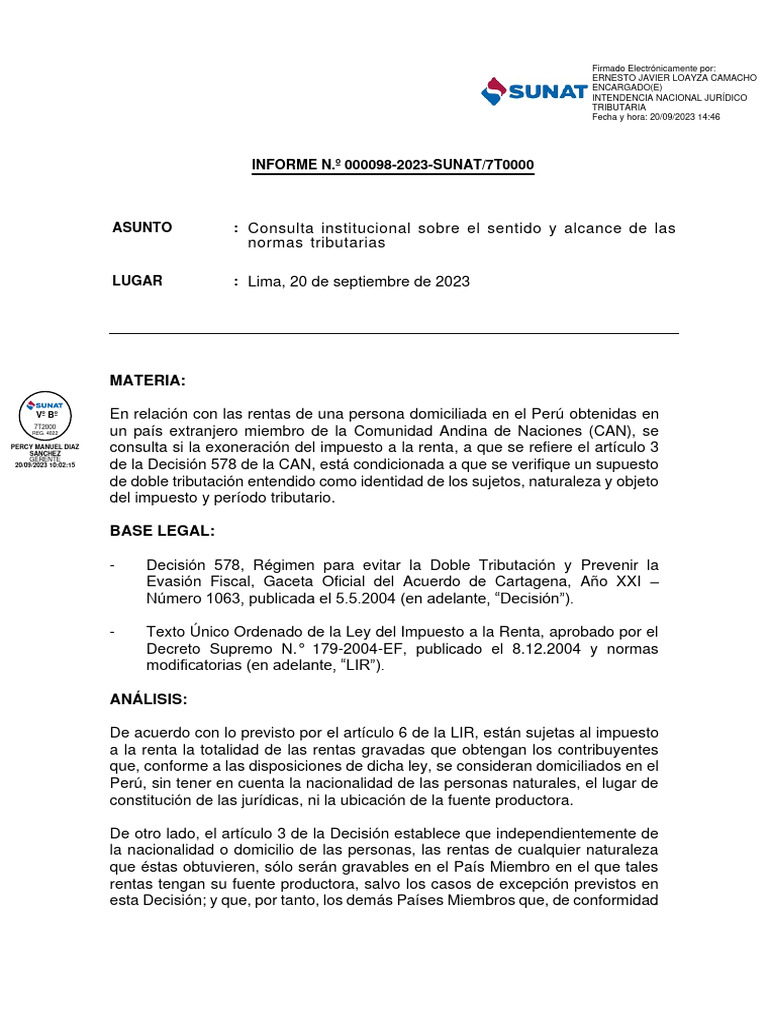 Sunat Informe 098-2023 | PDF | Impuestos | Evasión de impuestos
