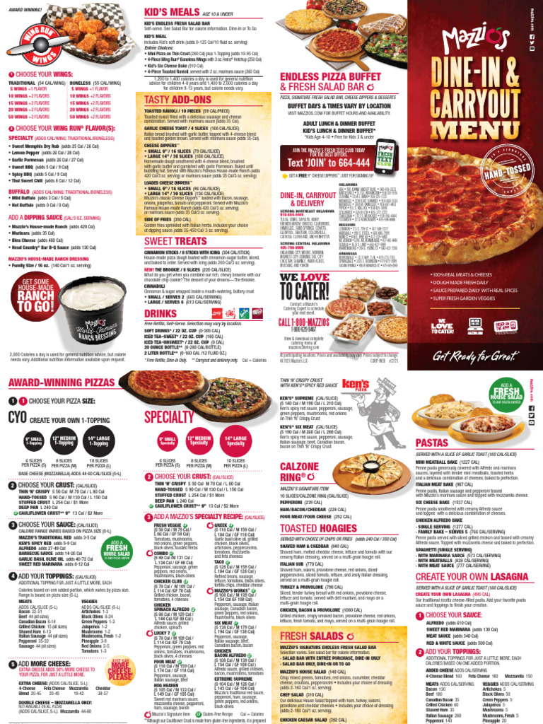 Mazzios Dine In Carryout Menu PDF