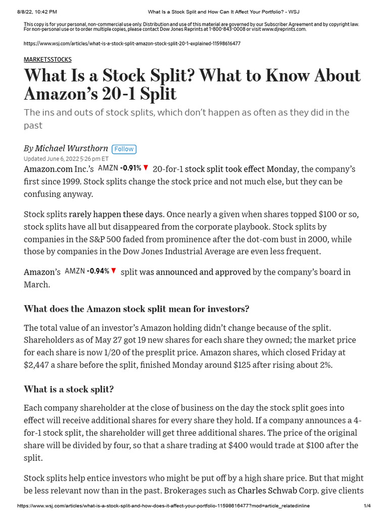 What Is A Stock Split and How Can It Affect Your Portfolio WSJ