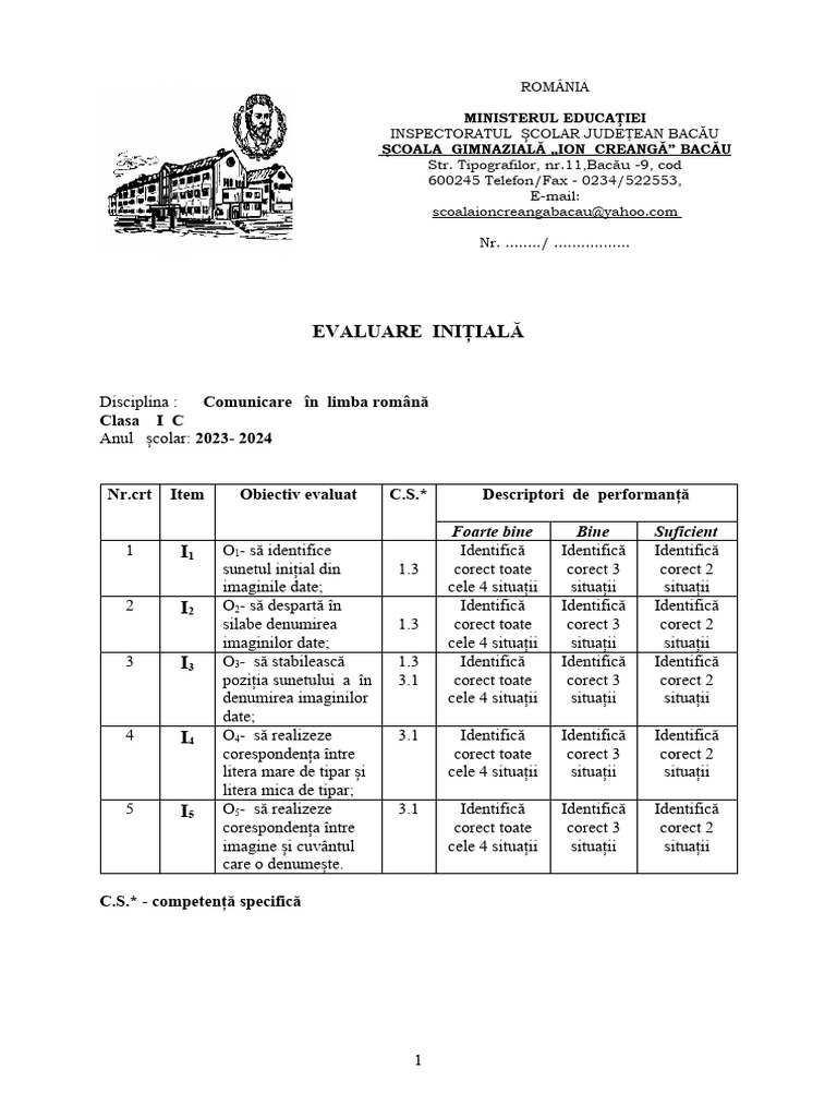 Evaluare Initiala CLR | PDF