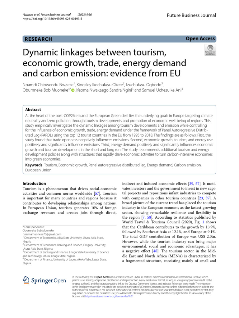 Dynamic Linkages Between Tourism, Economic Growth, Trade, Energy Demand ...
