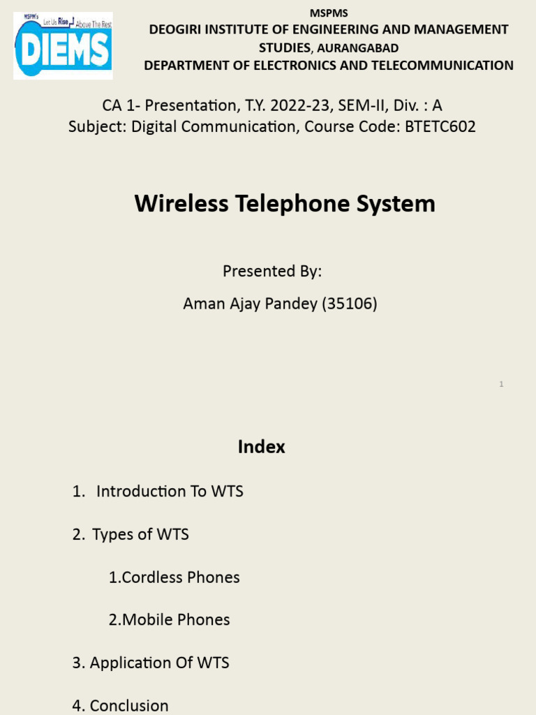 Wireless Telephone System PDF Wireless Telephone