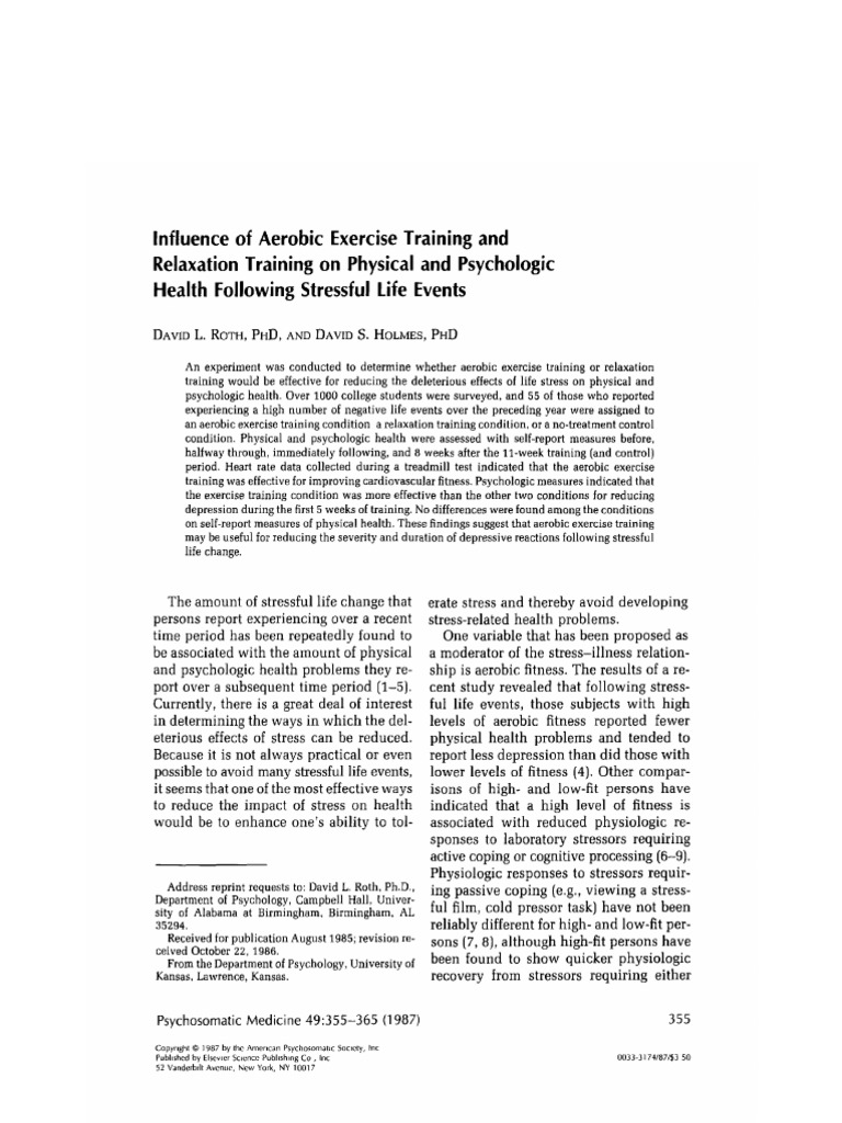 Influence of Aerobic Exercise Training and Relaxation | PDF | Standard ...
