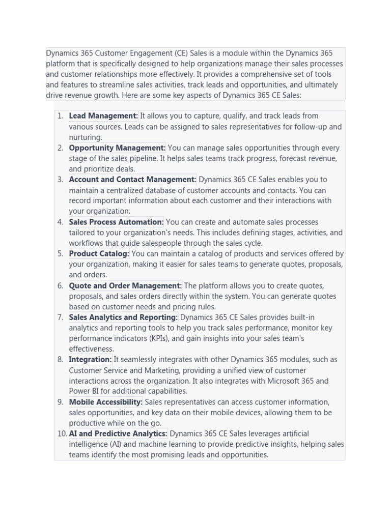 Dynamics 365 Customer Engagement Sales | PDF