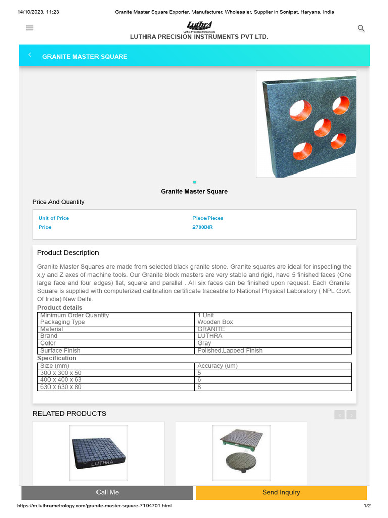 Granite Master Square Specifications | PDF | Industrial Processes ...