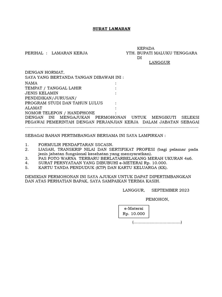 Unduh PDF surat lamaran dan 4 pernyataan untuk pendaftaran PPPK BGN 2025