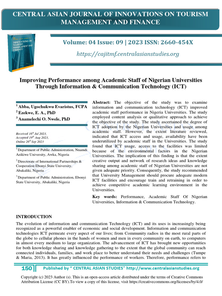 Improving Performance Among Academic Staff of Nigerian Universities ...