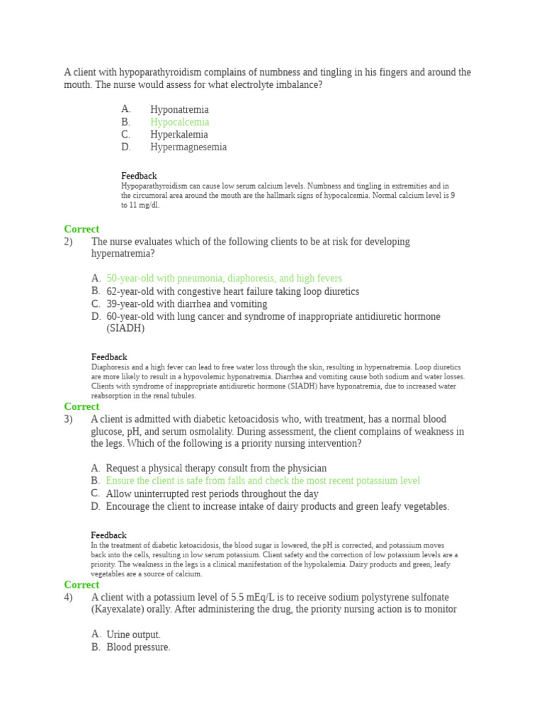 Fluid Electrolytes Quizz Spring 2018 PDF