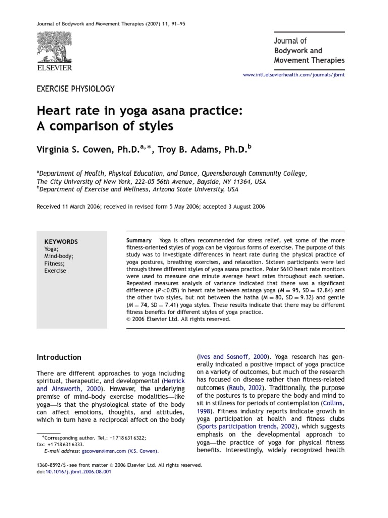 Heart Rate Variations in Yoga Styles | PDF | Hatha Yoga | Ashtanga ...