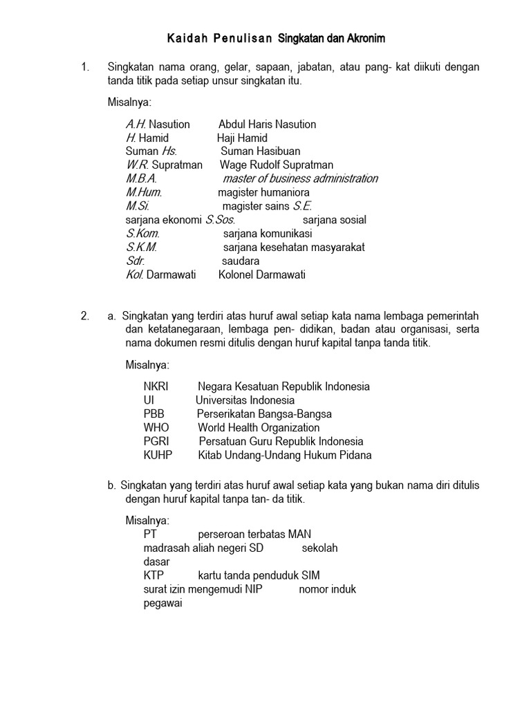 Materi 2-Kaidah Singkatan Dan Akronim, Angka, Titik | PDF