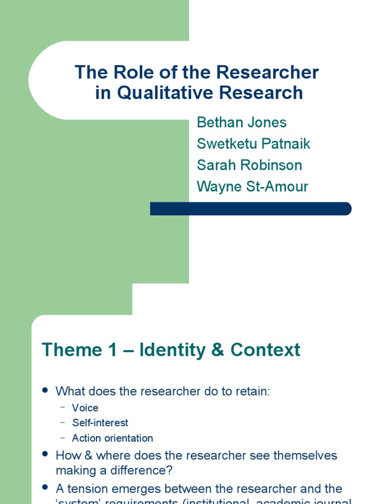 Researcher Roles in Qualitative Studies | PDF