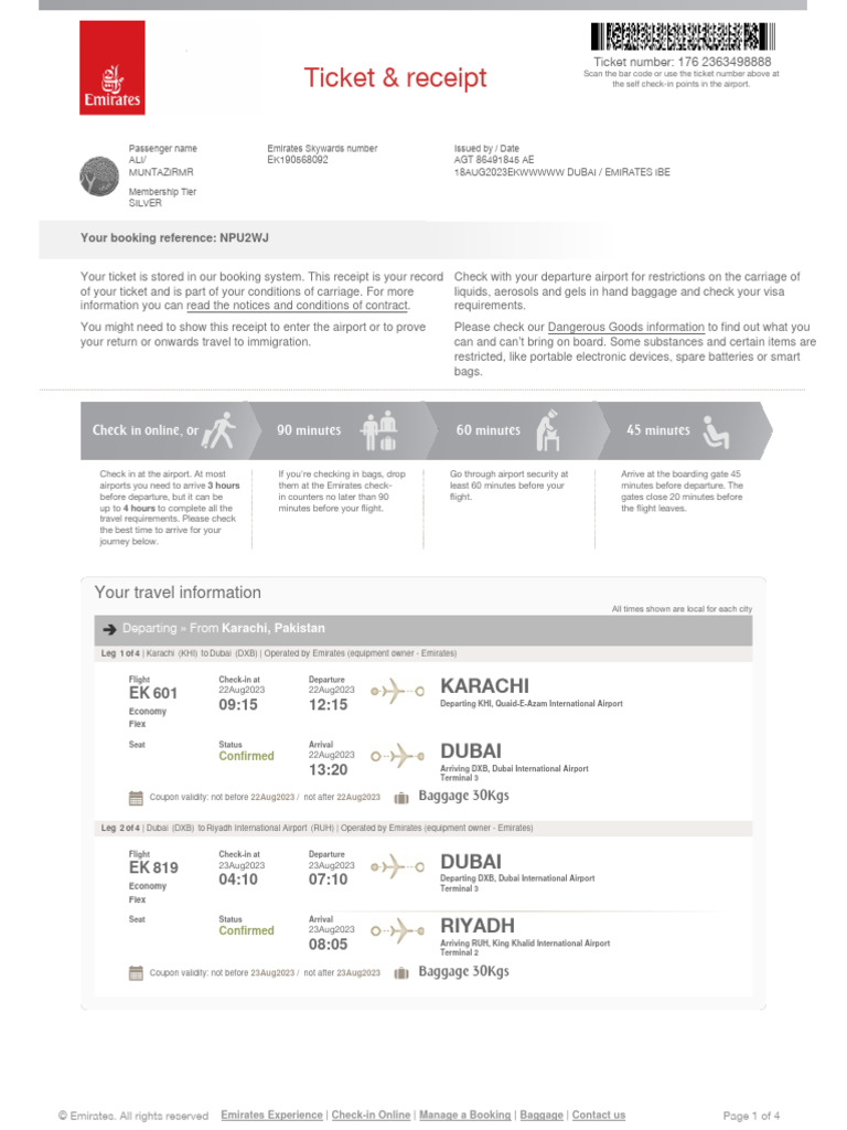 Emirates Ticket 1 | PDF | Baggage | Aviation