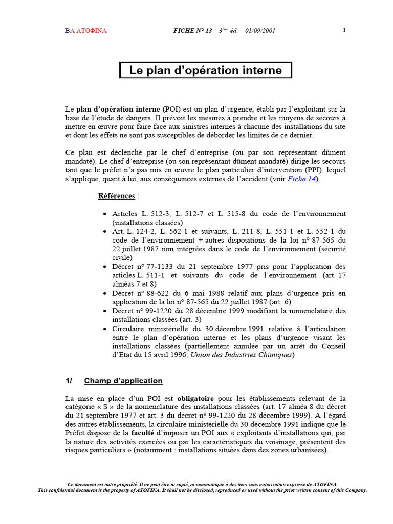 Plan d'Opération Interne (POI) | PDF | Sécurité