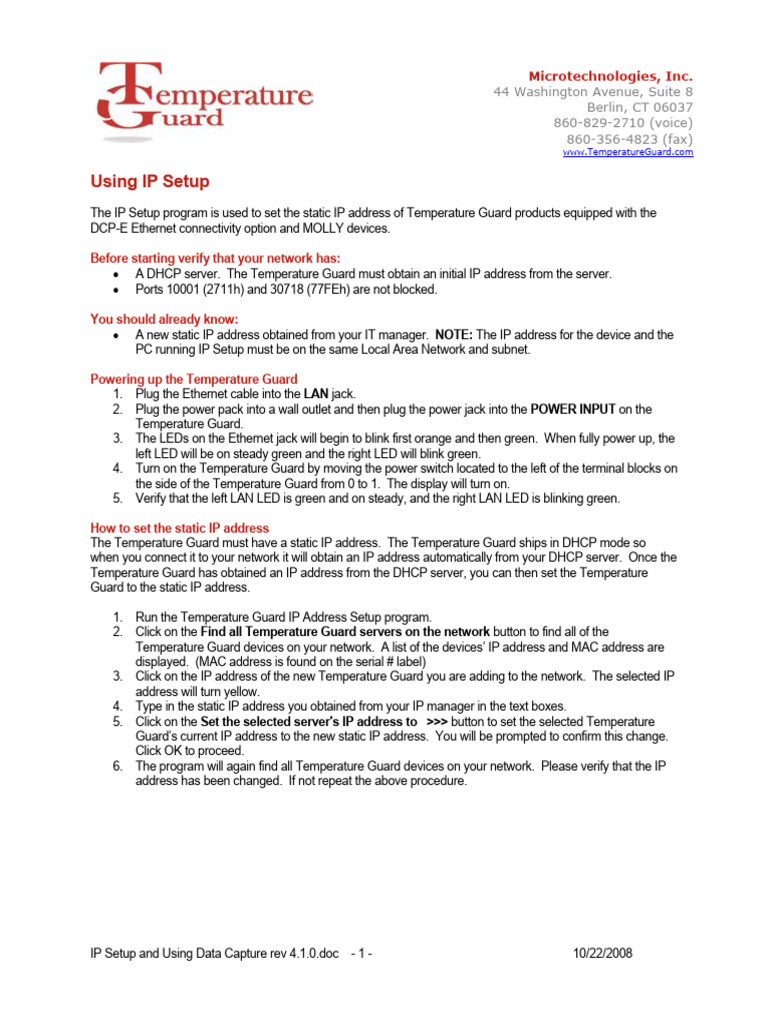 IP Setup for Temperature Guard Devices | PDF | Ip Address | Computer ...