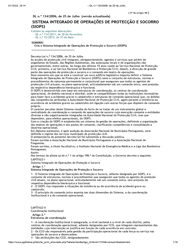 Decreto lei n 134 2006 de 25 de julho siops sistema integrado