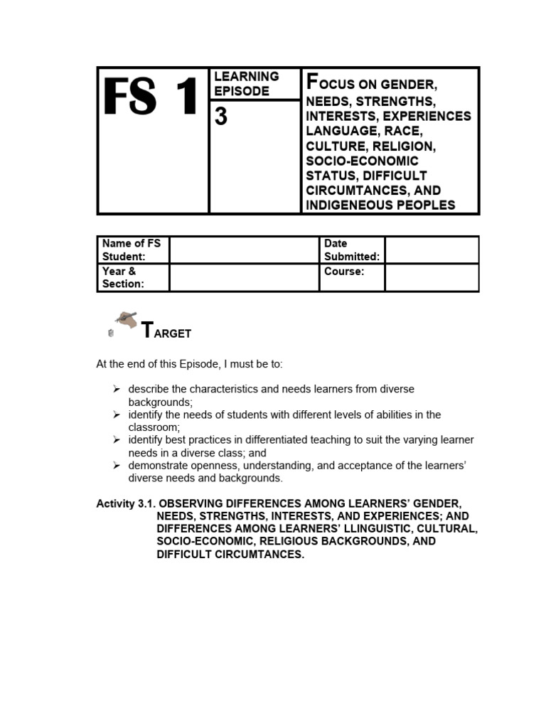 Episode 3 FS1 | PDF | Differentiated Instruction | Learning