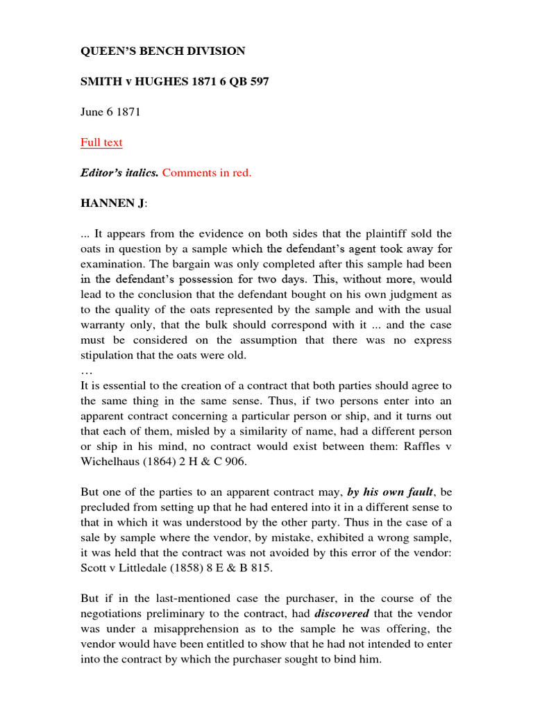 Smith V Hughes PDF Evidence Sales