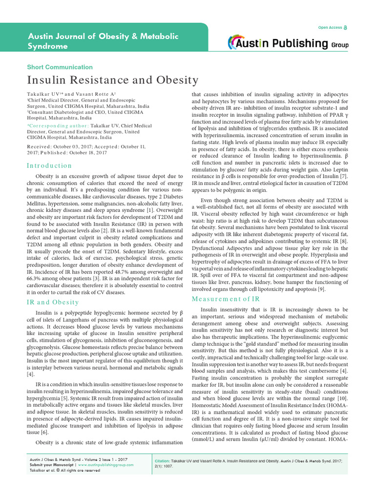 Insulin Resistance and Obesity Explained | PDF | Wellness | Science ...