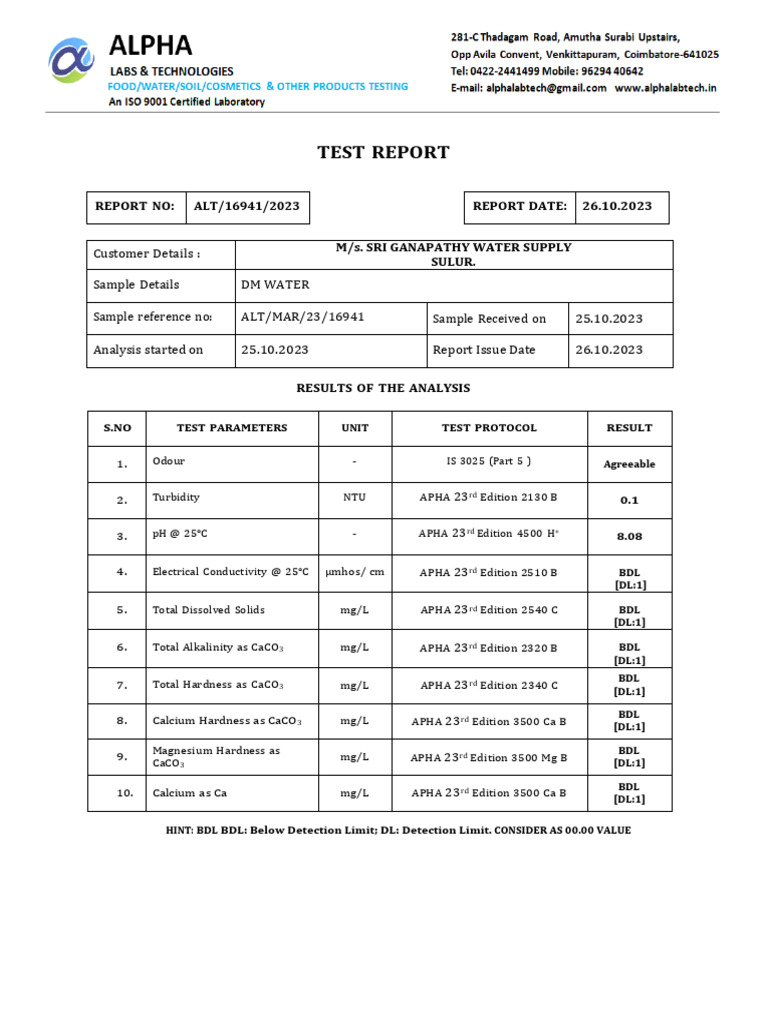 Sri Ganapathy Water Supply DM Report PDF