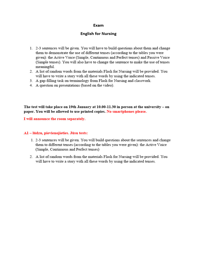 Exam For A2B1 Requirements PDF