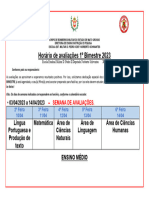 Horário de Avaliações 1º Bimestre Ensino Médio