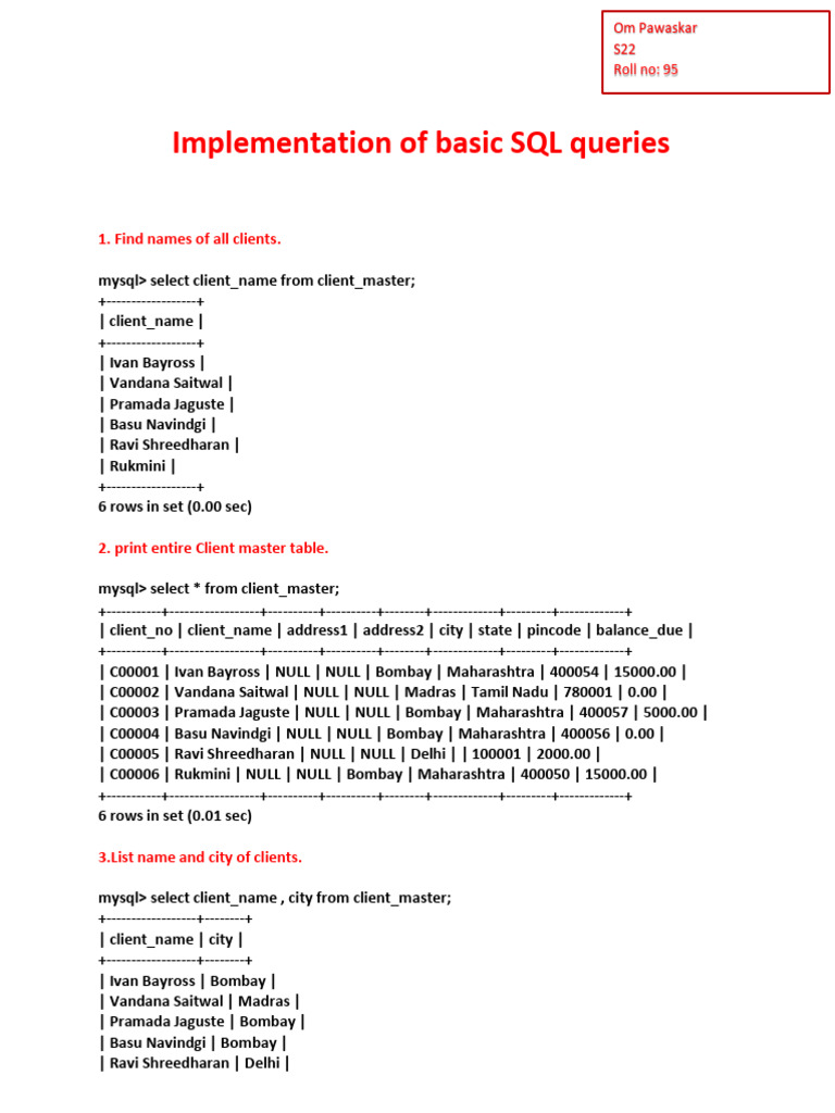 Basic SQL Queries-1 | PDF | Data | Databases