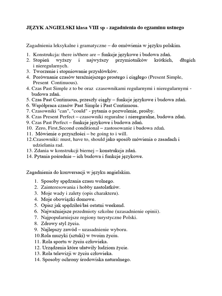 J ANGIELSKI KL 8 SP Wymagania Ustny 6 PDF
