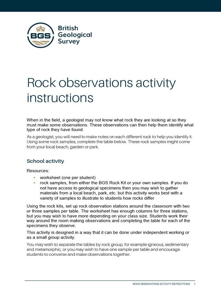Rock Observations Activity Instructions PDF