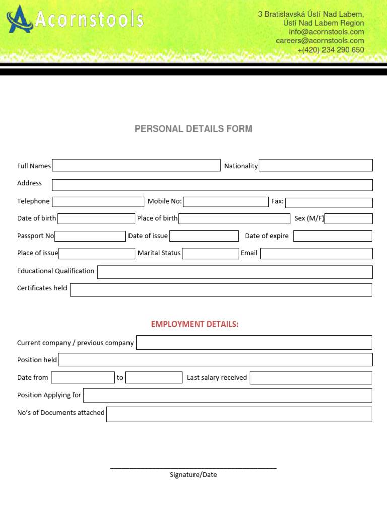 Acorns Job Application Form | PDF