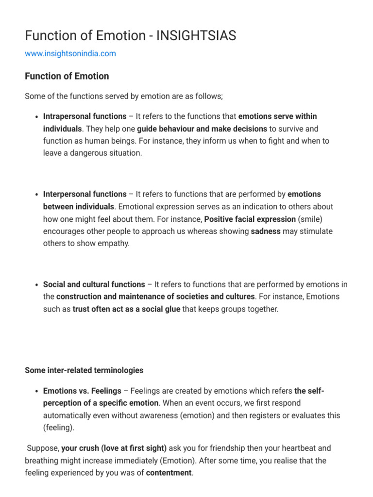 Functions of Emotions Explained | PDF | Emotions | Feeling